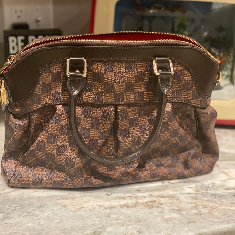 Brown checkered satchel